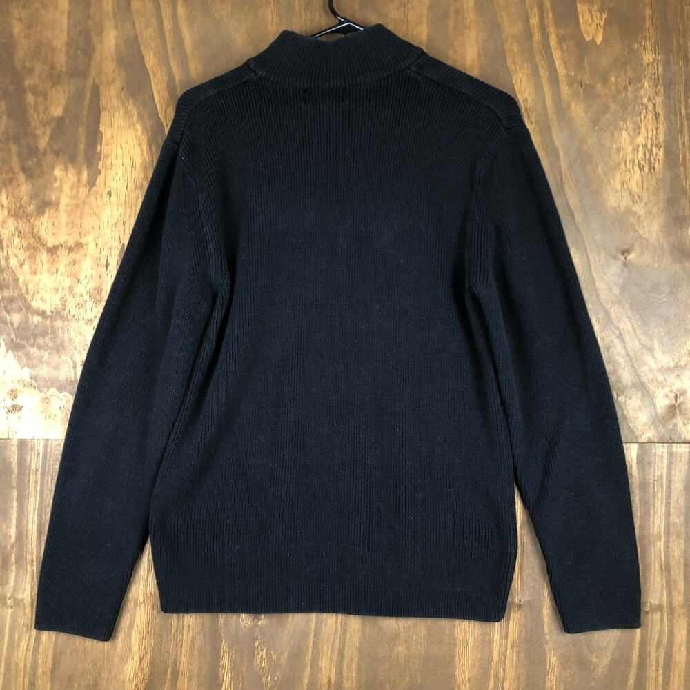 Calvin Klein Mens Sweater Black Knitted 1/4 Zip 100% Cotton Ribbed Large - Picture 10 of 12